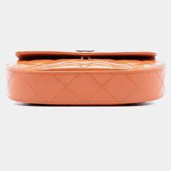 Pre Owned Chanel Orange CC Quilted Patent Top Handle Phone Holder With Chain