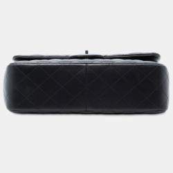 Pre Owned حقيبة شانيل كلاسيك جلد حمل أسود جامبو بقلب مزدوج