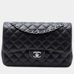 Pre Owned Chanel Black Jumbo Classic Lambskin Double Flap