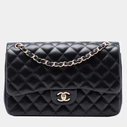 Pre Owned Chanel Black Jumbo Classic Lambskin Double Flap