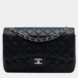 Pre Owned Chanel Black Jumbo Classic Caviar Double Flap