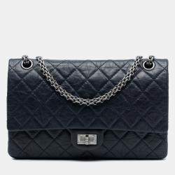 Pre Owned Chanel Blue Quilted Aged Calfskin Reissue 2.55 Double Flap 226