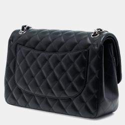 Pre Owned حقيبة شانيل كلاسيك جامبو جلد لامبسكين أسود بقلاّب مزدوج