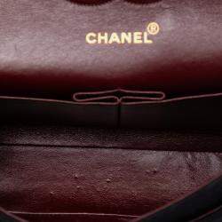 Pre Owned حقيبة شانيل كلاسيك جيرسي سوداء متوسطة بسلاسل بيجو وقلابة مزدوجة