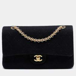 Pre Owned Chanel Black Medium Classic Jersey Bijoux Chain Double Flap
