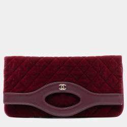 Pre Owned Chanel Red Quilted Velvet 31 Clutch