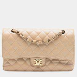 Pre Owned Chanel Brown Medium Classic Iridescent Caviar Double Flap