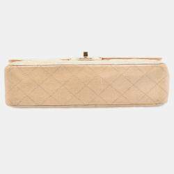 Pre Owned حقيبة شانيل بنية كلاسيكية متوسطة الحجم بشفاه مزدوجة إيريديسنت كافيار