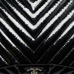 Pre Owned Chanel Classic Single Flap Maxi Black Chevron Patent Leather Bag