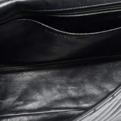 Pre Owned Chanel Classic Single Flap Maxi Black Chevron Patent Leather Bag