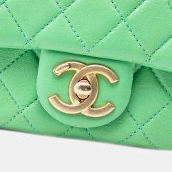 Pre Owned شنيل سمبا بيرل رفرف صغير مربع جلد الحمل أخضر