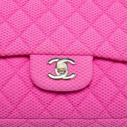 Pre Owned حقيبة شانيل مبطنة مثقبة قلاب مفردة كلاسيكية متوسطة جيرسي وردي