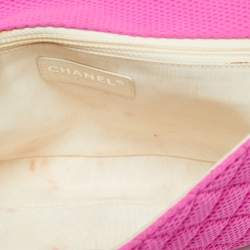 Pre Owned حقيبة شانيل مبطنة مثقبة قلاب مفردة كلاسيكية متوسطة جيرسي وردي