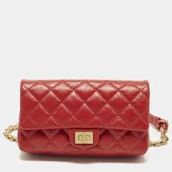 Pre Owned Chanel Reissue 2.55 Red Quilted Aged Leather Belt Bag