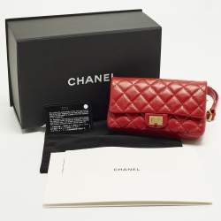Pre Owned Chanel Reissue 2.55 Red Quilted Aged Leather Belt Bag