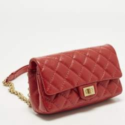 Pre Owned Chanel Reissue 2.55 Red Quilted Aged Leather Belt Bag