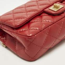 Pre Owned Chanel Reissue 2.55 Red Quilted Aged Leather Belt Bag