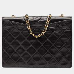 Pre Owned حقيبة شانيل جلد الحمل مبطن كامل الطية سي سي سوداء