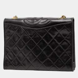 Pre Owned حقيبة شانيل جلد الحمل مبطن كامل الطية سي سي سوداء