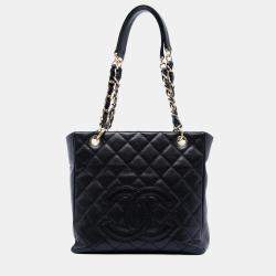 Pre Owned Chanel Black Caviar Petite Shopping Tote