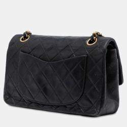 Pre Owned Chanel Black Medium Classic Lambskin Double Flap