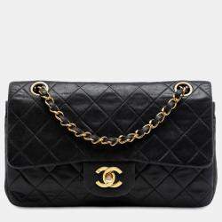 Pre Owned Chanel Black Medium Classic Lambskin Double Flap