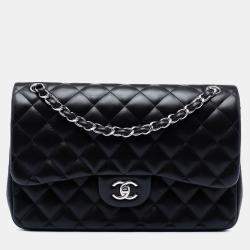 Pre Owned Chanel Black Jumbo Classic Lambskin Double Flap