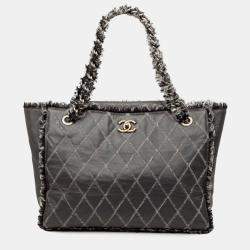 Pre Owned Chanel Green CC Quilted Calfskin Tweedy Shopping Tote