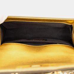 Pre Owned Chanel Gold Small Quilted Metallic Patent Boy Flap