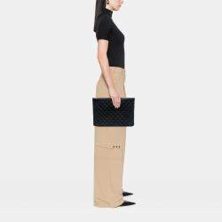 Pre Owned Chanel Black Large Quilted Lambskin O Case Clutch