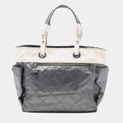 Pre Owned Chanel Large Bicolor Quilted Coated Canvas Paris Biarritz Tote