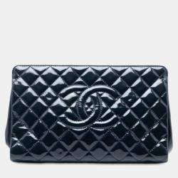 Pre Owned Chanel Blue CC Quilted Patent Timeless Clutch