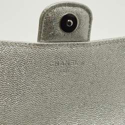 Pre Owned Chanel Silver Quilted Glitted Effect Caviar Leather Glasses Case Chain Pouch  