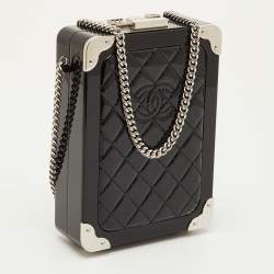 Pre Owned Chanel Evening In The Air Mini Black Patent Leather Trolley Minaudière Crossbody Bag