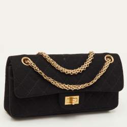 مملوكة مسبقًا حقيبة شانيال قلاب مزدوج 225 كلاسيك 2.55 ريإيشو قماش مبطن أسود