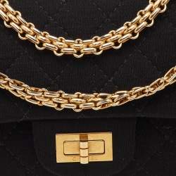 مملوكة مسبقًا حقيبة شانيال قلاب مزدوج 225 كلاسيك 2.55 ريإيشو قماش مبطن أسود