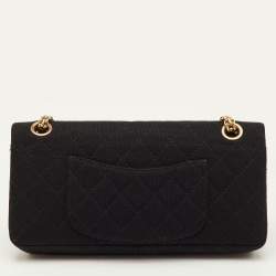 مملوكة مسبقًا حقيبة شانيال قلاب مزدوج 225 كلاسيك 2.55 ريإيشو قماش مبطن أسود