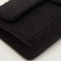 مملوكة مسبقًا حقيبة شانيال قلاب مزدوج 225 كلاسيك 2.55 ريإيشو قماش مبطن أسود