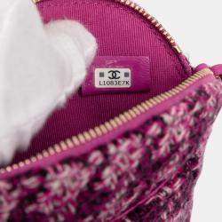 Pre Owned حقيبة كلاتش شانيل CC أرجواني تويد هوندستوث مع سلسلة