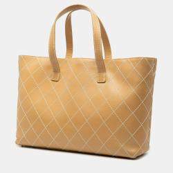 Pre Owned حقيبة شانيل توت غرزة برية جلد العجل بني كبيرة CC