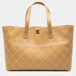 Pre Owned Chanel Brown Large CC Calfskin Wild Stitch Tote