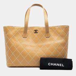 Pre Owned حقيبة شانيل توت غرزة برية جلد العجل بني كبيرة CC