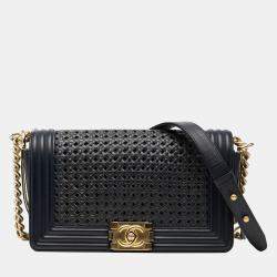 Pre Owned شانيل زرقاء قديمة متوسطة من جلد الخراف مضفر فلاب بوي