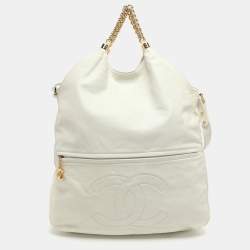 Pre Owned حقيبة كتف شانيل روديو درايف جلد أبيض كبيرة جدا