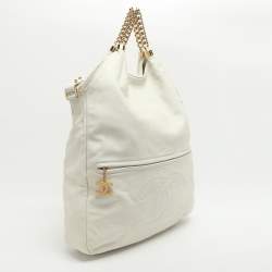 Pre Owned Chanel Rodeo Drive XL White Leather Shoulder Bag
