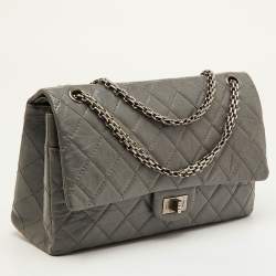 Pre Owned Chanel Reissue 2.55 Classic 226 Grey Quilted Aged Leather Double Flap Bag
