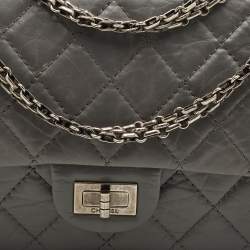 Pre Owned Chanel Reissue 2.55 Classic 226 Grey Quilted Aged Leather Double Flap Bag