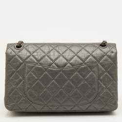 Pre Owned Chanel Reissue 2.55 Classic 226 Grey Quilted Aged Leather Double Flap Bag