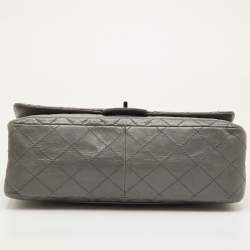 Pre Owned Chanel Reissue 2.55 Classic 226 Grey Quilted Aged Leather Double Flap Bag