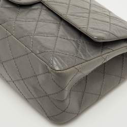 Pre Owned Chanel Reissue 2.55 Classic 226 Grey Quilted Aged Leather Double Flap Bag